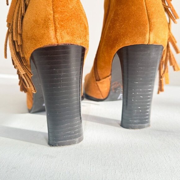 Vintage Predications Leather Collection Brown Suede Fringe Pointy Toe Boots 7.5 - Picture 3 of 10